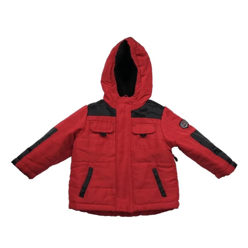 Kids Winter Raincoat Red & Black W/ Hoodie Rothschild Puffer Jacket For 24M